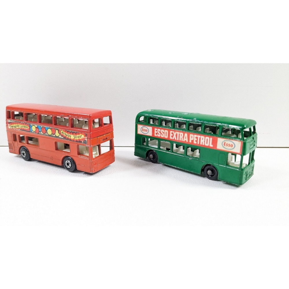 Matchbox Green Esso Daimler Bus Green #74 & The Londoner Red #17 Carnaby Street